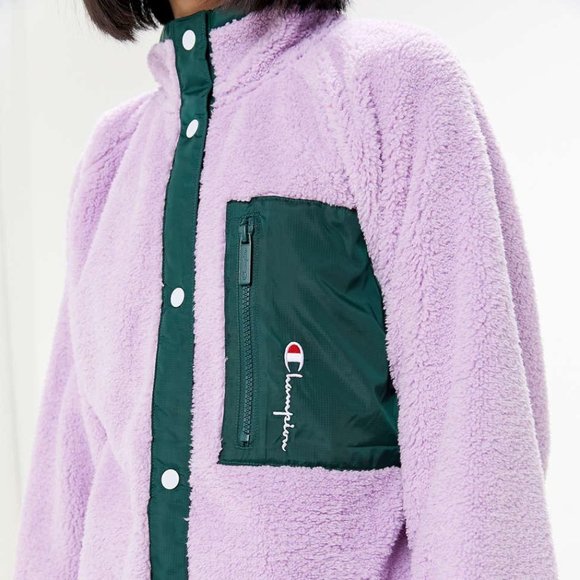 Champion Purple & Green Sherpa Button Up Jacket - Picture 2 of 6